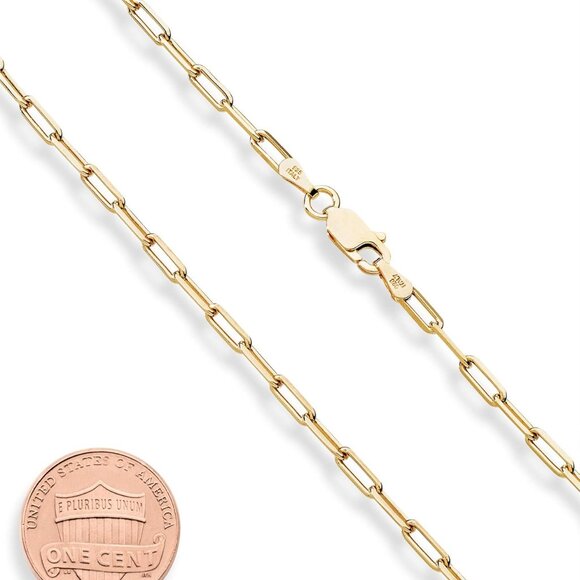 Italian Solid 925 Sterling Silver, 18Kt Gold Plated 2.5mm Paperclip Link Chain N - Picture 2 of 6
